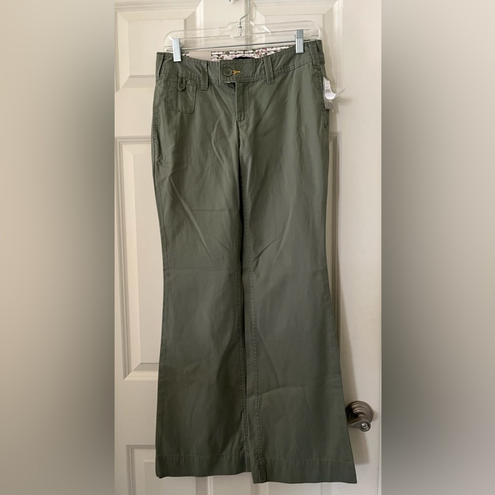 NWT Gap Hadley Wide Leg Flat Front Pockets 100% Cotton Chino Pants Curve 2 green